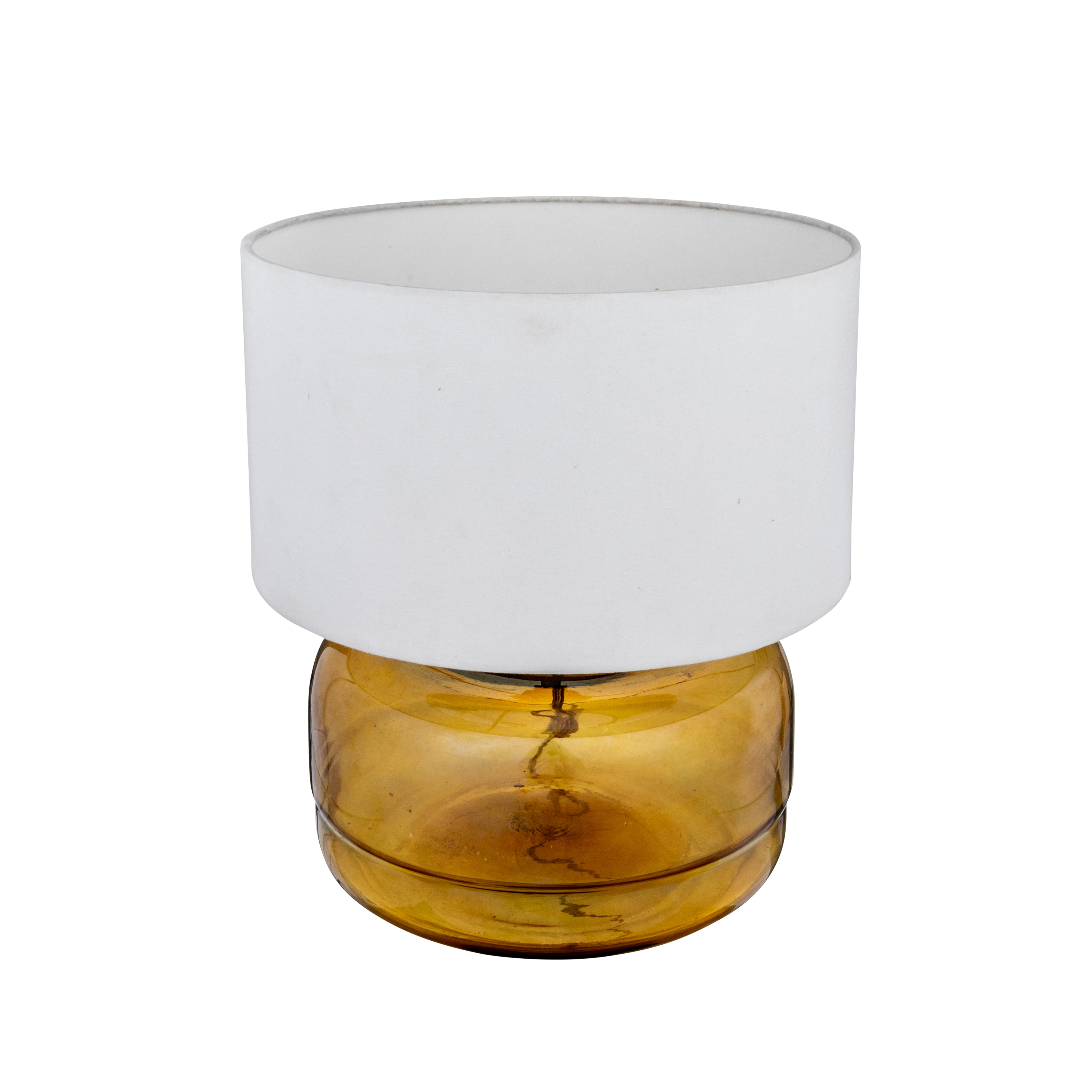 Amber Glass Table Lamp with White Cotton Shade - Image 0