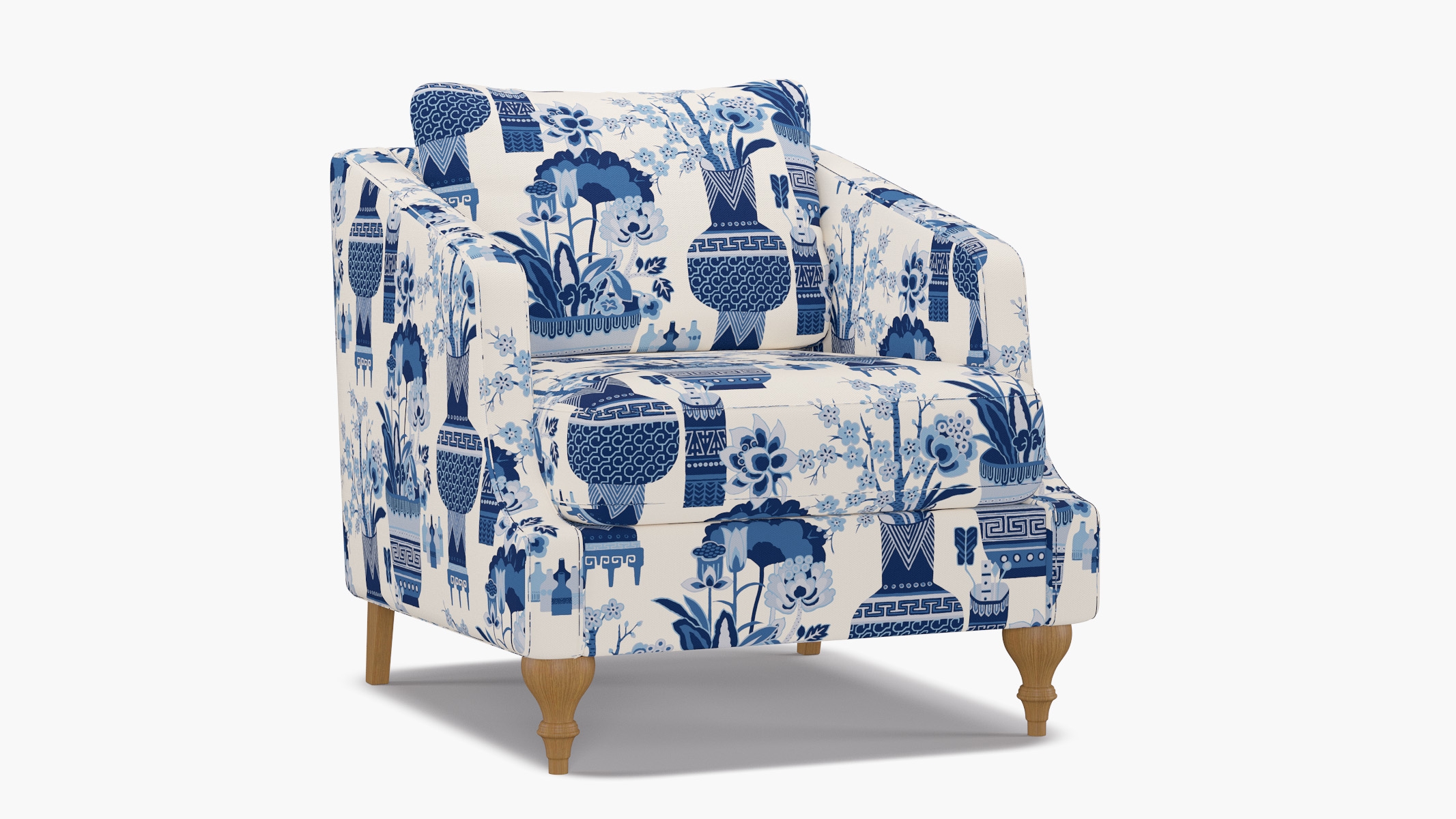 Slope Arm Chair, Delft Kan-Shie, Natural Turned Wood Leg - Image 1