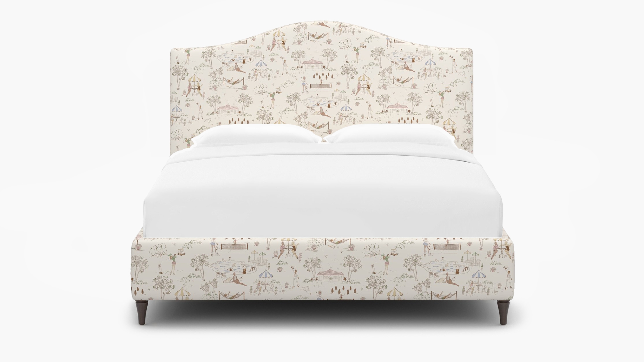 Camelback Bed, Multi Country Club Toile, Espresso Decorative Tapered Leg, Twin - Image 0