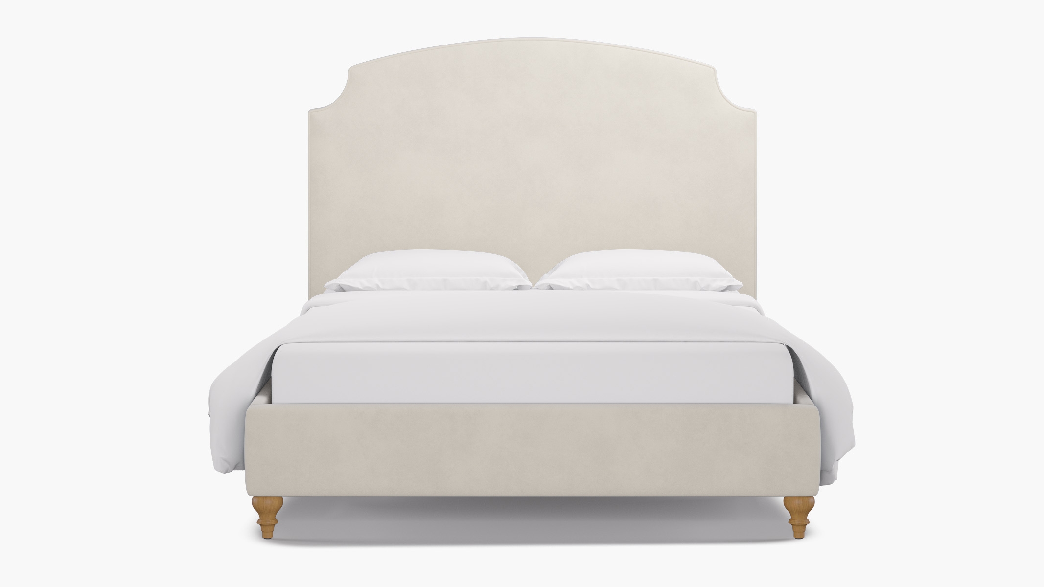 Cove Bed, White Performance Velvet, Natural Decorative Tapered Leg, Queen - Image 0