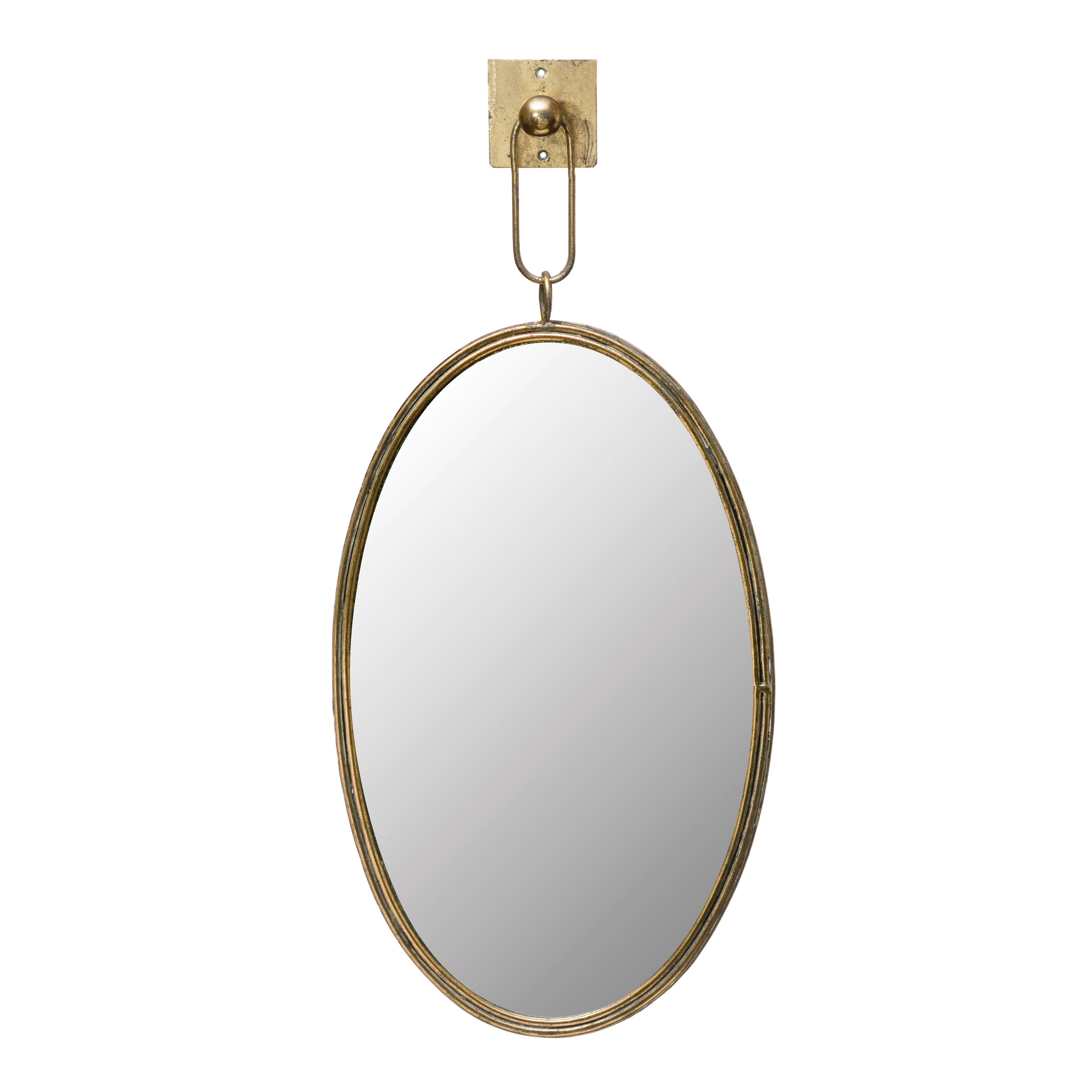Oval Metal Framed Wall Mirror with Bracket, Antique Gold Finish, Set of 2 - Image 0