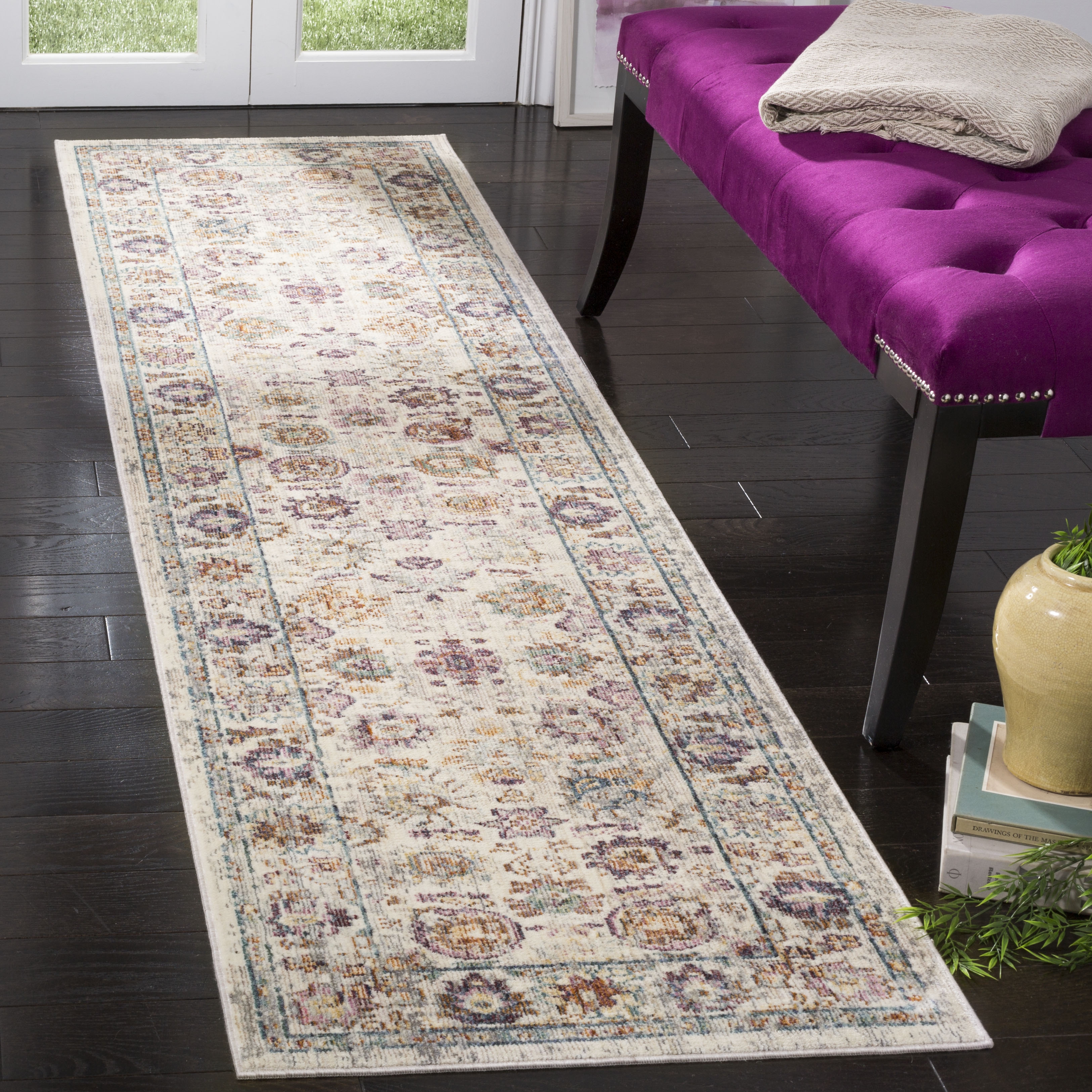 Arlo Home Woven Area Rug, ILL710D, Cream/Purple,  2' 3" X 8' - Image 1