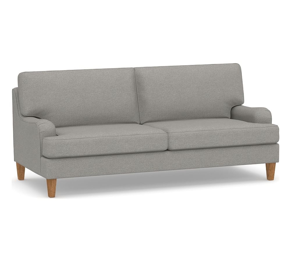 SoMa Hawthorne English Upholstered Sofa, Polyester Wrapped Cushions, Performance Heathered Basketweave Platinum - Image 0