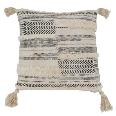 Tufted Geo Block Print Throw Pillow With Tassels - Image 0
