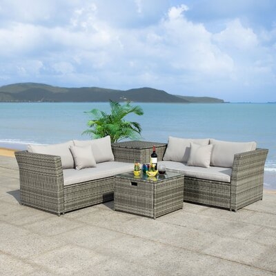 Helga 3 Piece Rattan Sectional Seating Group with Cushions - Image 0