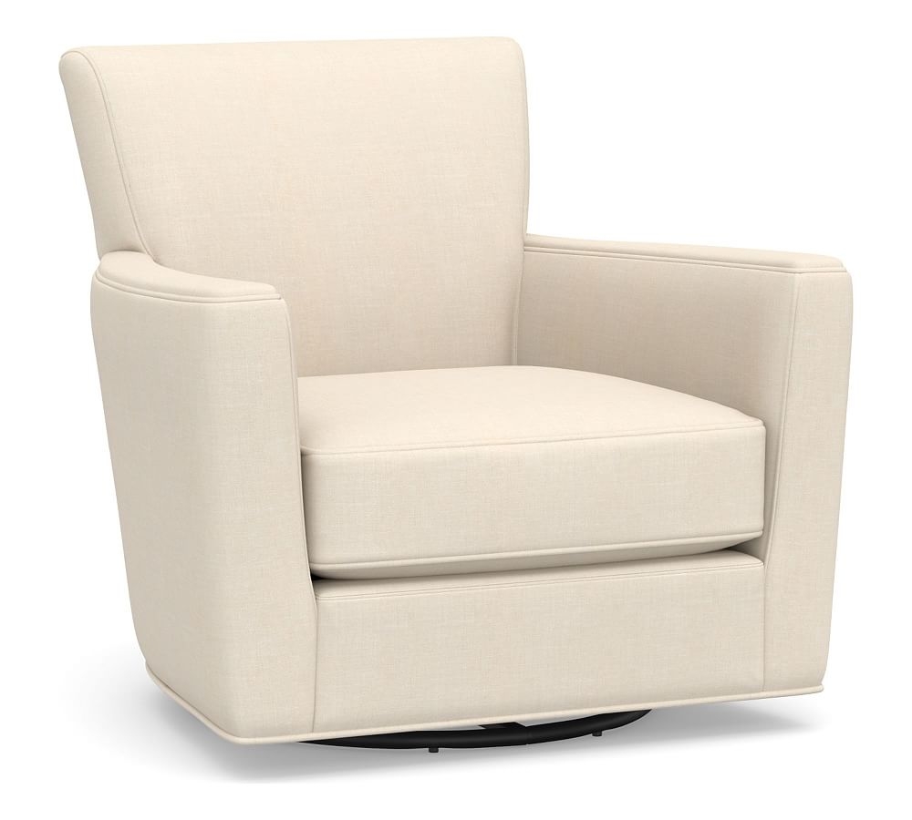Irving Square Arm Upholstered Swivel Armchair, Polyester Wrapped Cushions, Sunbrella(R) Performance Sahara Weave Ivory - Image 0