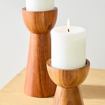 Pure Wood Pillar Candle Holder, Set of 2, Small and Large - Image 2