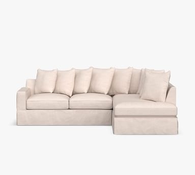 PB Comfort Square Arm Slipcovered Left Sofa Return Bumper Sectional, Box Edge Down Blend Wrapped Cushions, Textured Basketweave Flax - Image 1
