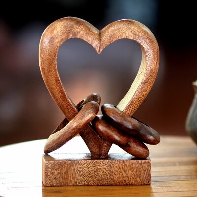 Aminia Hand Carved Suar Wood Romantic Sculpture - Image 0