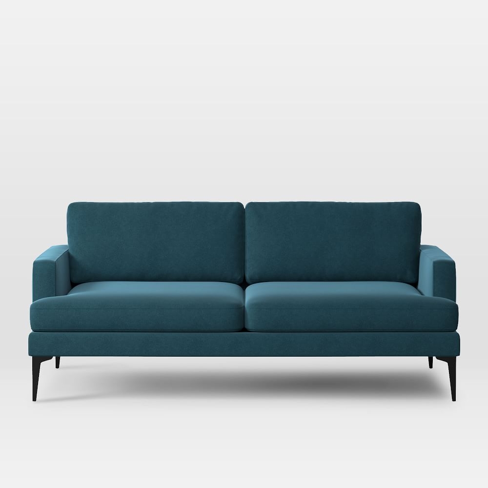 Andes 77" Multi-Seat Sofa, Standard Depth, Performance Velvet, Petrol, Dark Pewter - Image 0