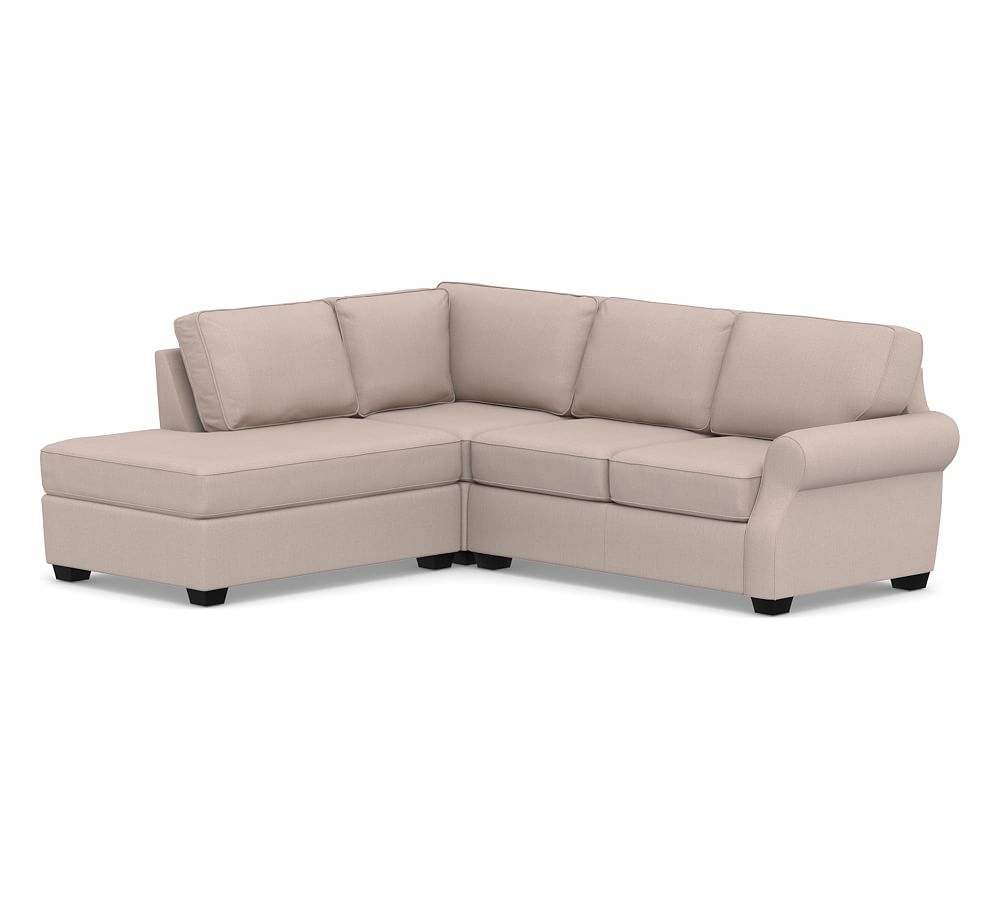SoMa Fremont Roll Arm Upholstered Right 3-Piece Bumper Sectional, Polyester Wrapped Cushions, Performance Heathered Tweed Desert - Image 0