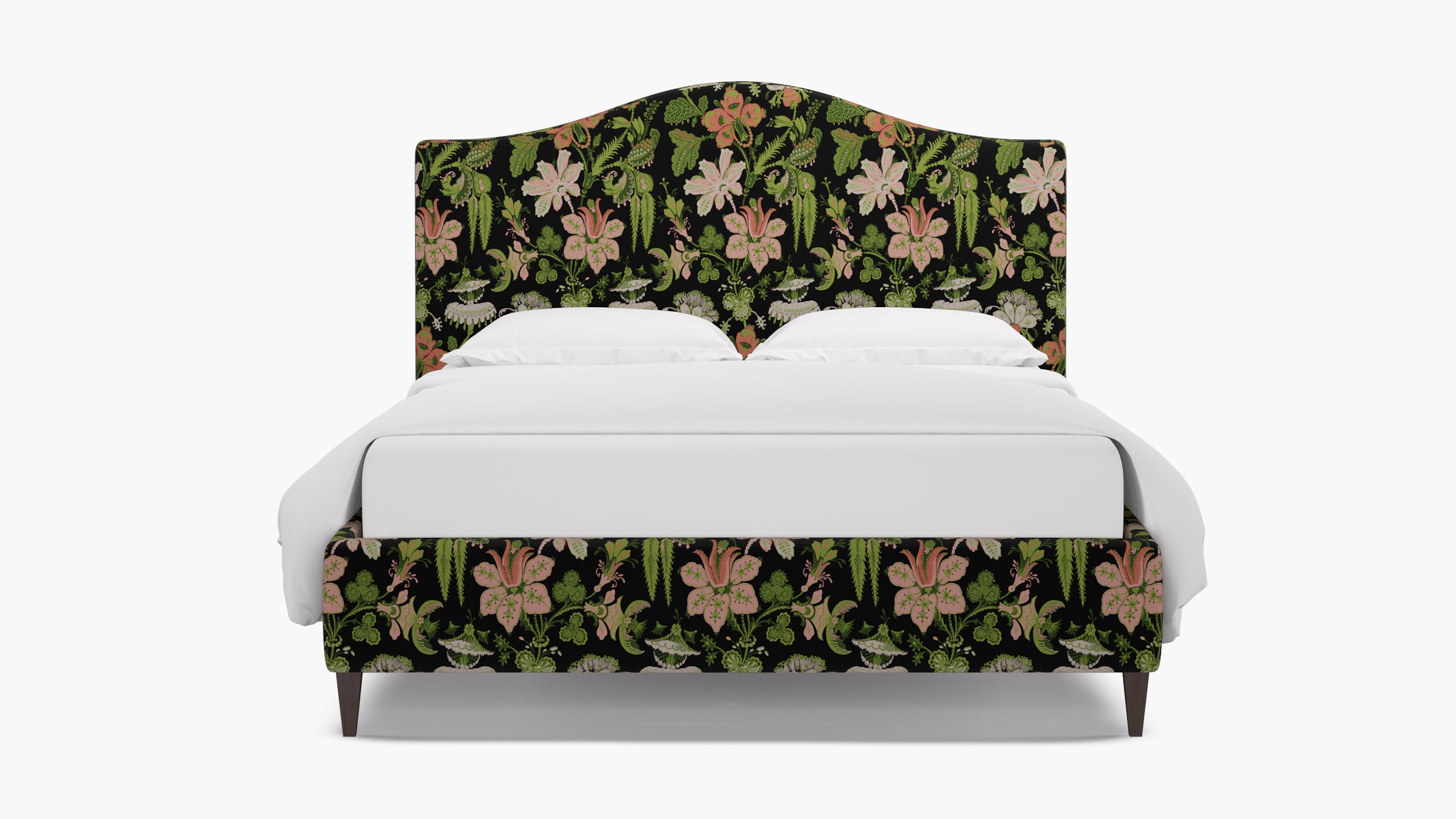 Camelback Bed, Coral Onyx Rossetta, Espresso Square Tapered Leg, King - Image 0