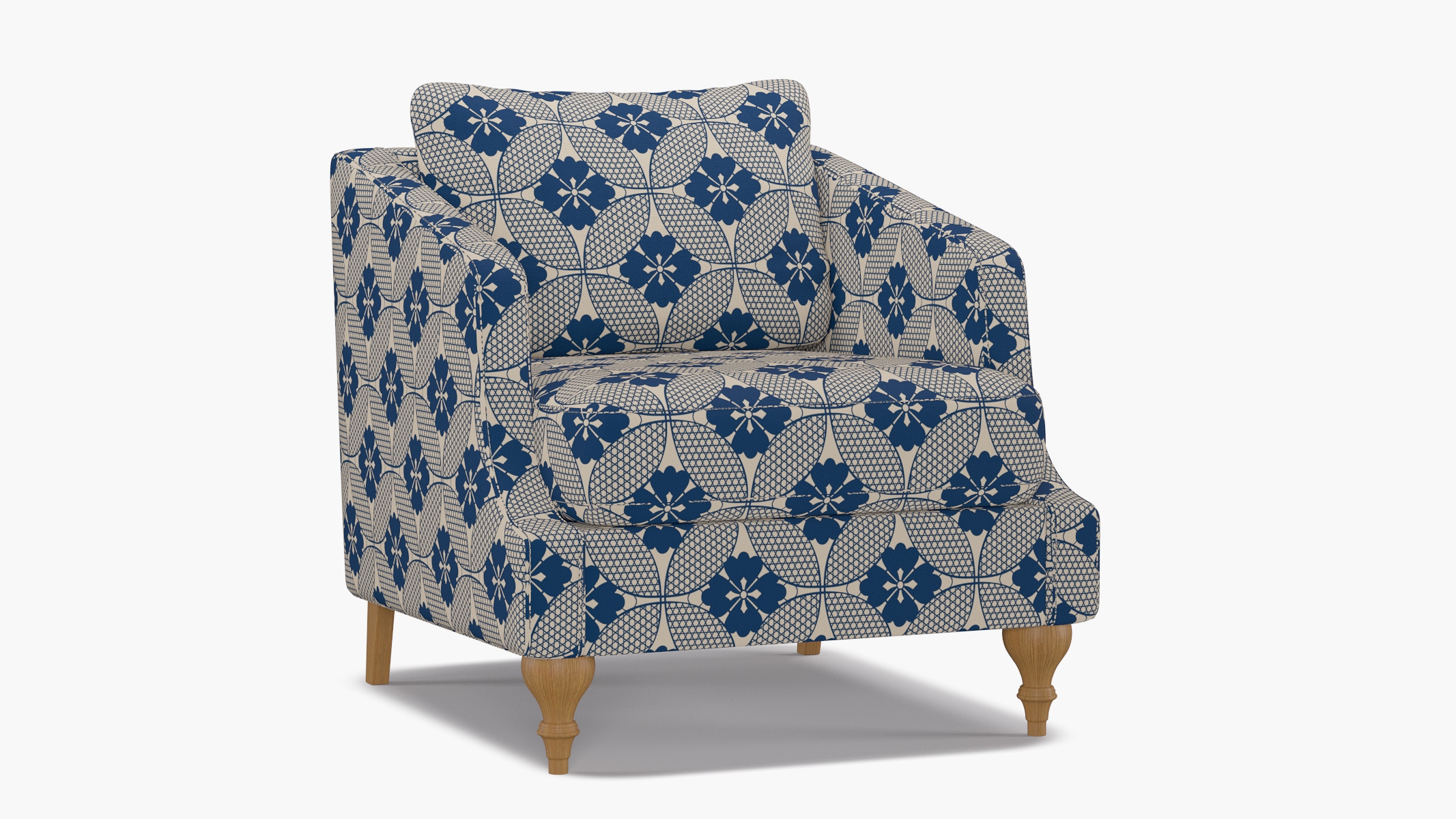 Slope Arm Chair, Bright Navy Solaire, Natural Turned Wood Leg - Image 1