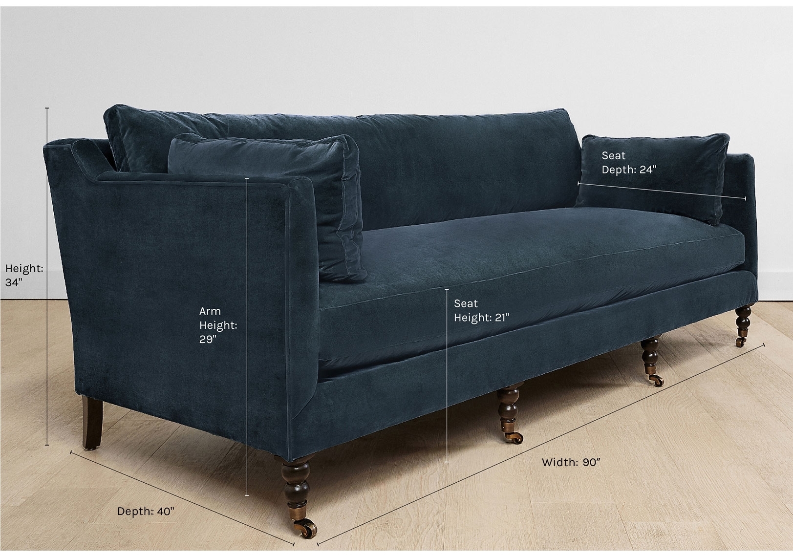 Fabienne Velvet Sofa, Blue - Image 5