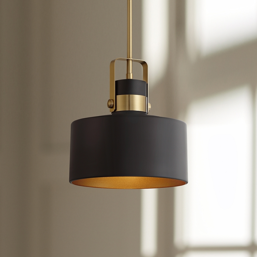 Possini Euro Courtney 10" Soft Gold Matte Black Mini Pendant Light - Image 0