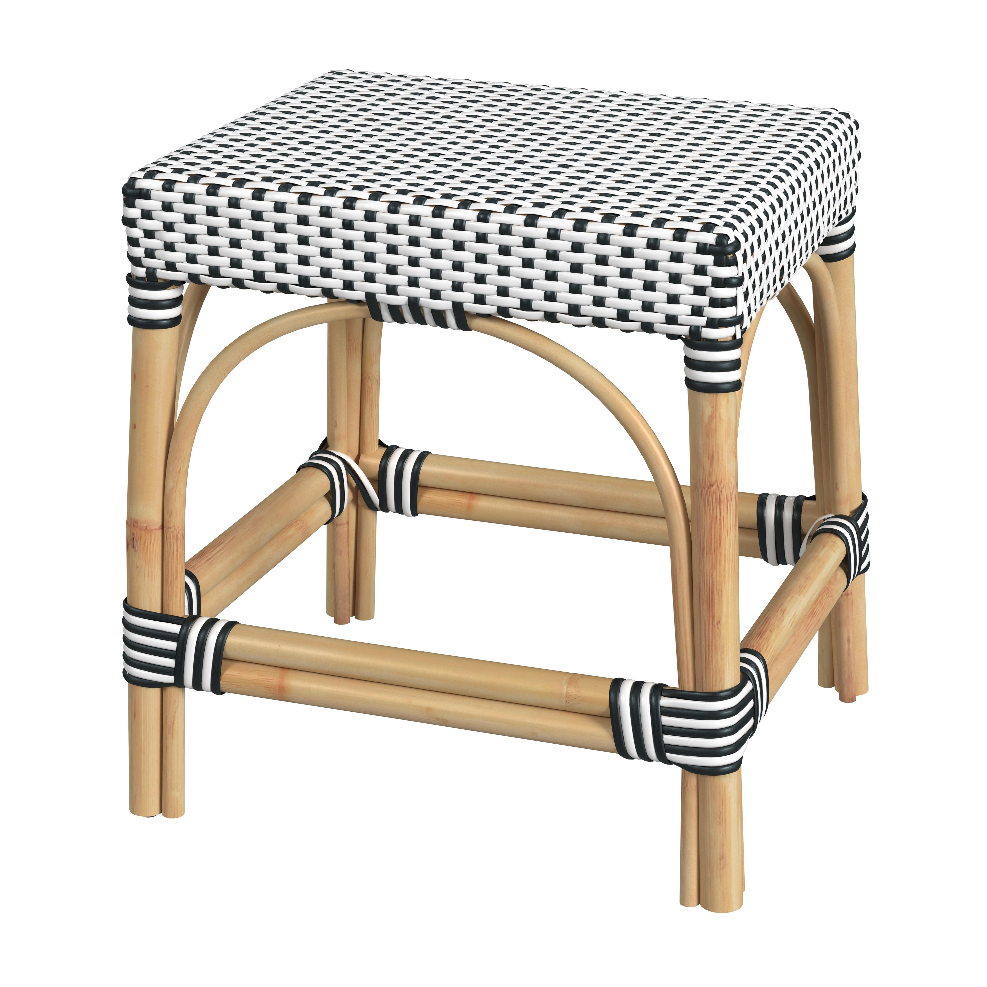 Robias White/Black Dot/ Natural Rattan Frame Dining Stool - Image 0
