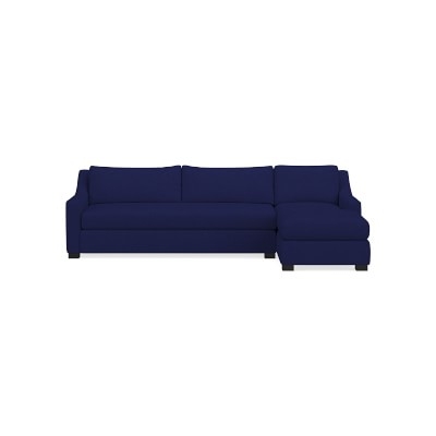 Ghent Slope Arm, Right 2-Piece L-Shape Sofa with Chaise, Down Cushion, Perennials Performance Basketweave, Indigo, Ebony Leg - Image 0