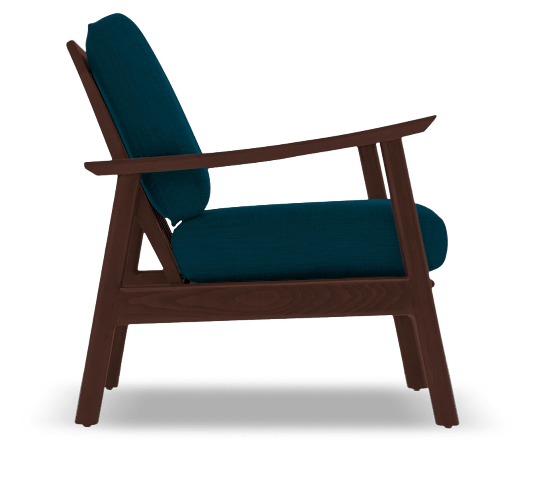 Blue Paley Mid Century Modern Chair - Key Largo Zenith Teal - Walnut - Image 2