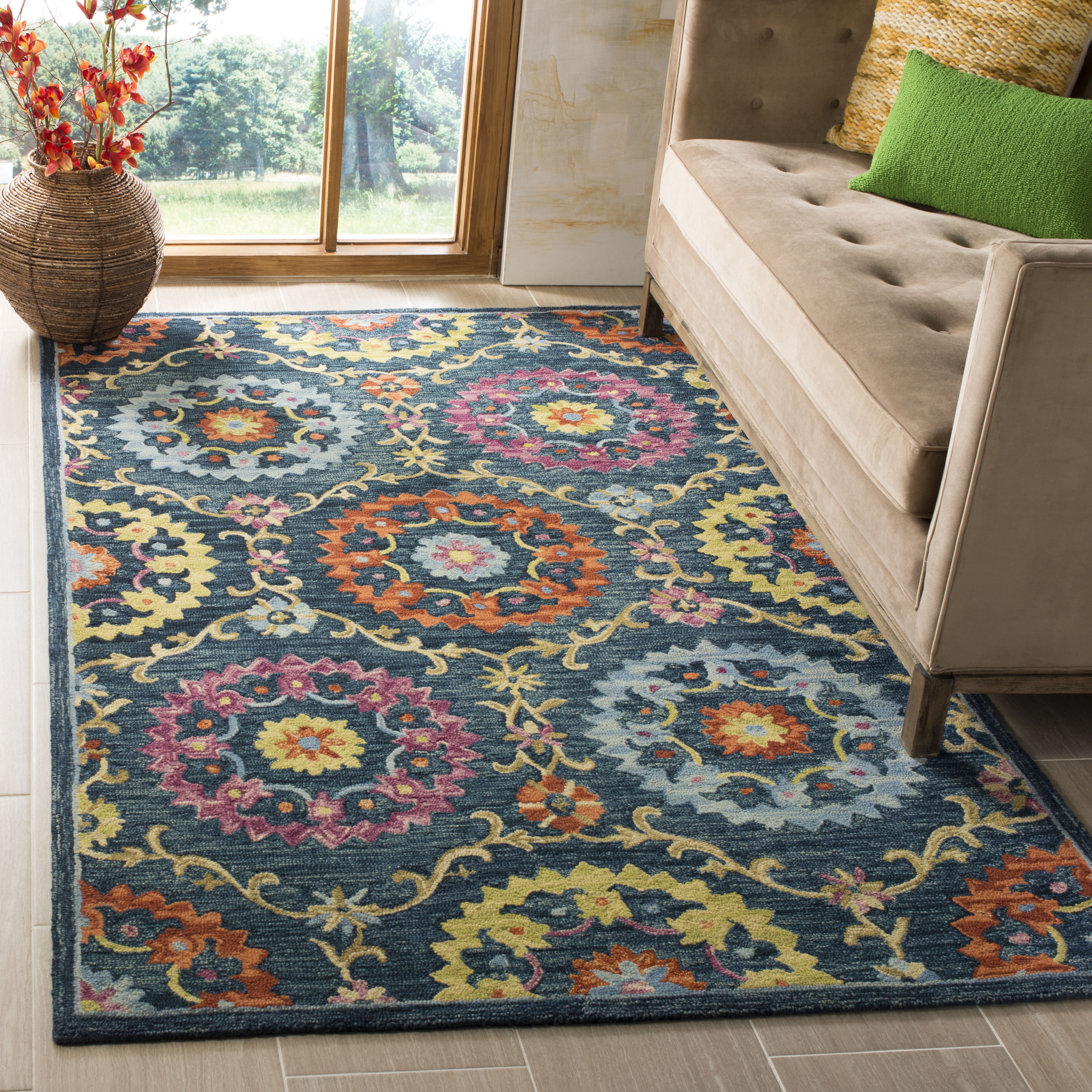 Arlo Home Hand Hooked Area Rug, SZN328A, Blue/Multi,  3' X 5' - Image 1