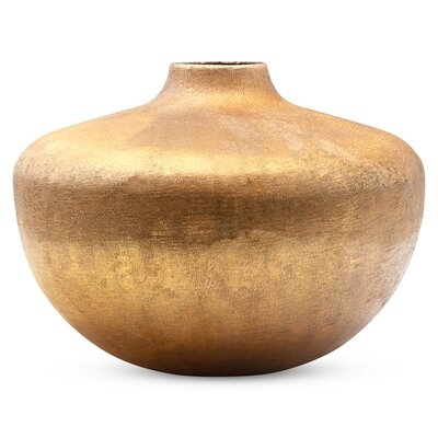 Decorative Rose Gold Textured Round Metal Vase - Image 0