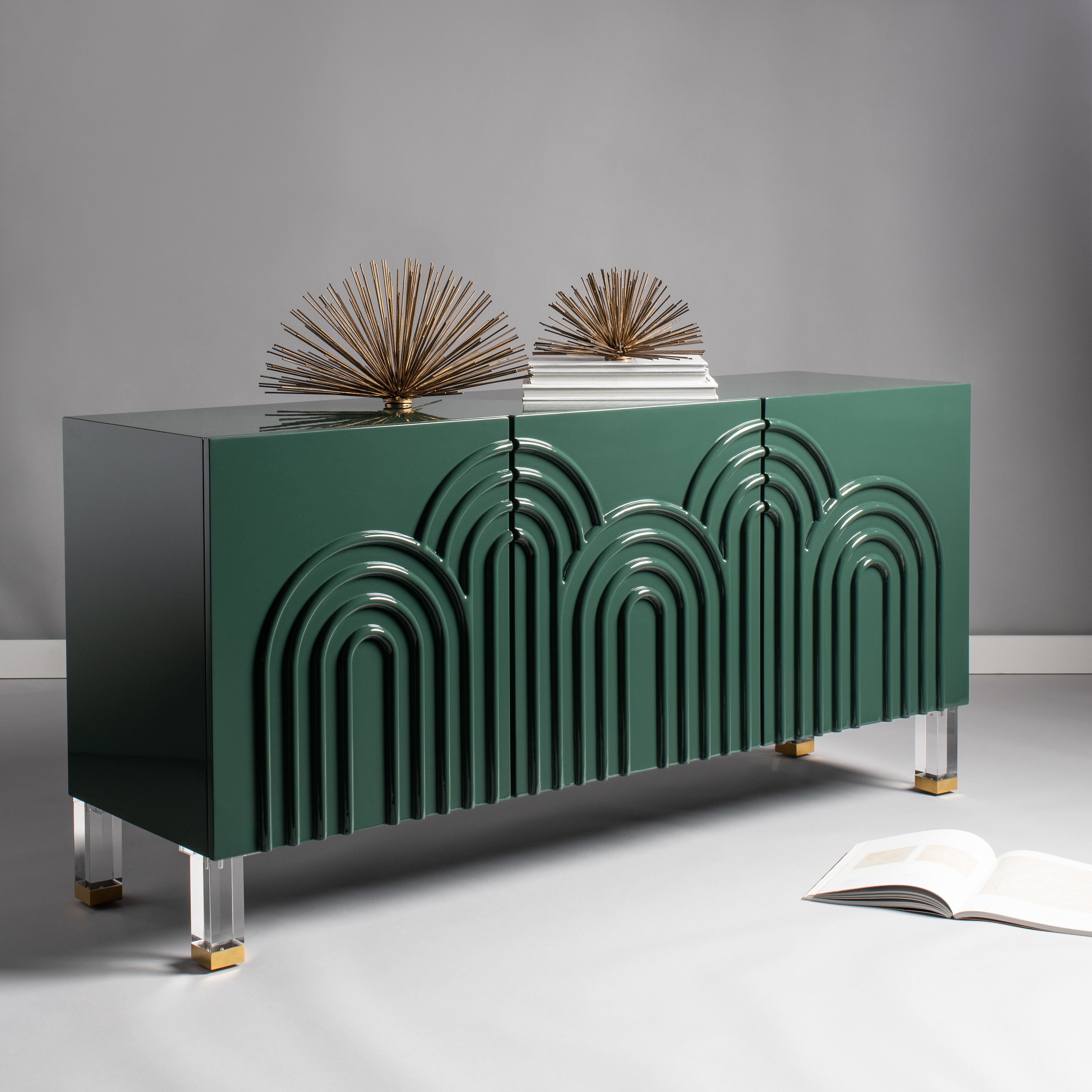 Saturn Wave Acrylic Sideboard - Moss - Safavieh - Image 1