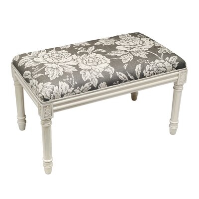 Tan Peony Linen Upholstered Bench With Antique White Finish And Welting - Image 0