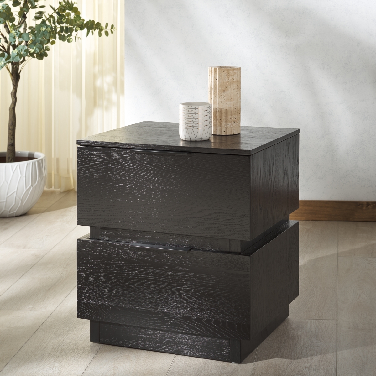 Titus 2 Drawer Nightstand - Black - Image 1