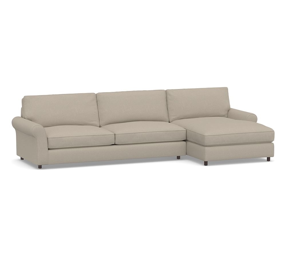 PB Comfort Roll Arm Upholstered Left Arm Sofa with Wide Chaise Sectional, Box Edge Memory Foam Cushions, Performance Brushed Basketweave Sand - Image 0