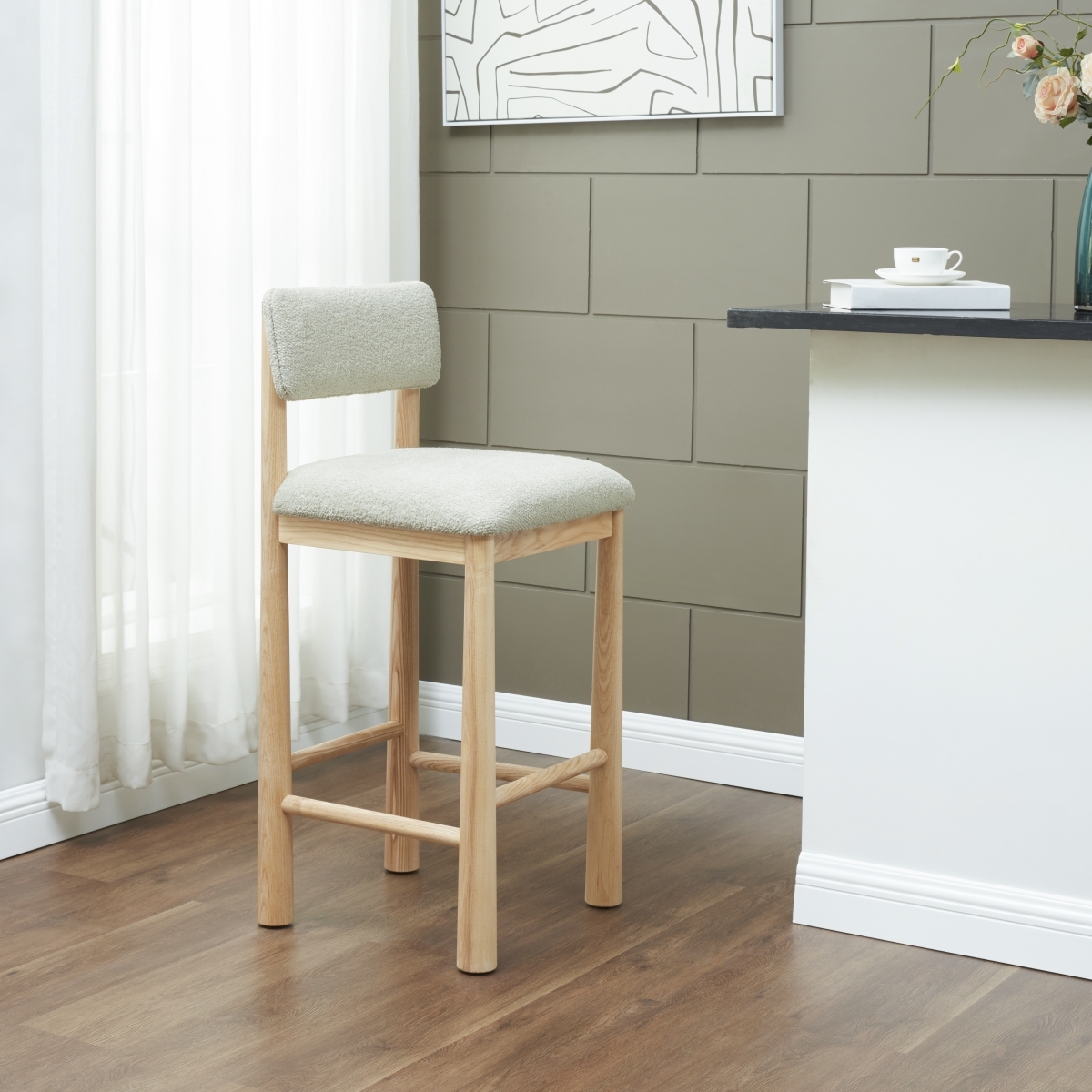Wrenley Boucle Barstool - Taupe/Natural - Image 1