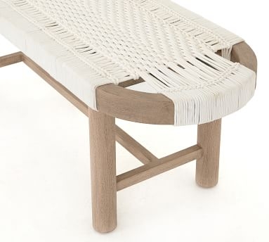 Keiko Teak Woven Bench, Brown & White - Image 1