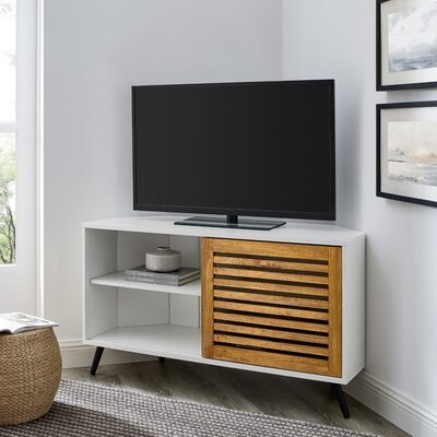 Modern Boho Sliding Slat Door Corner TV Stand For Tvs Up To 50 Inches - Image 0