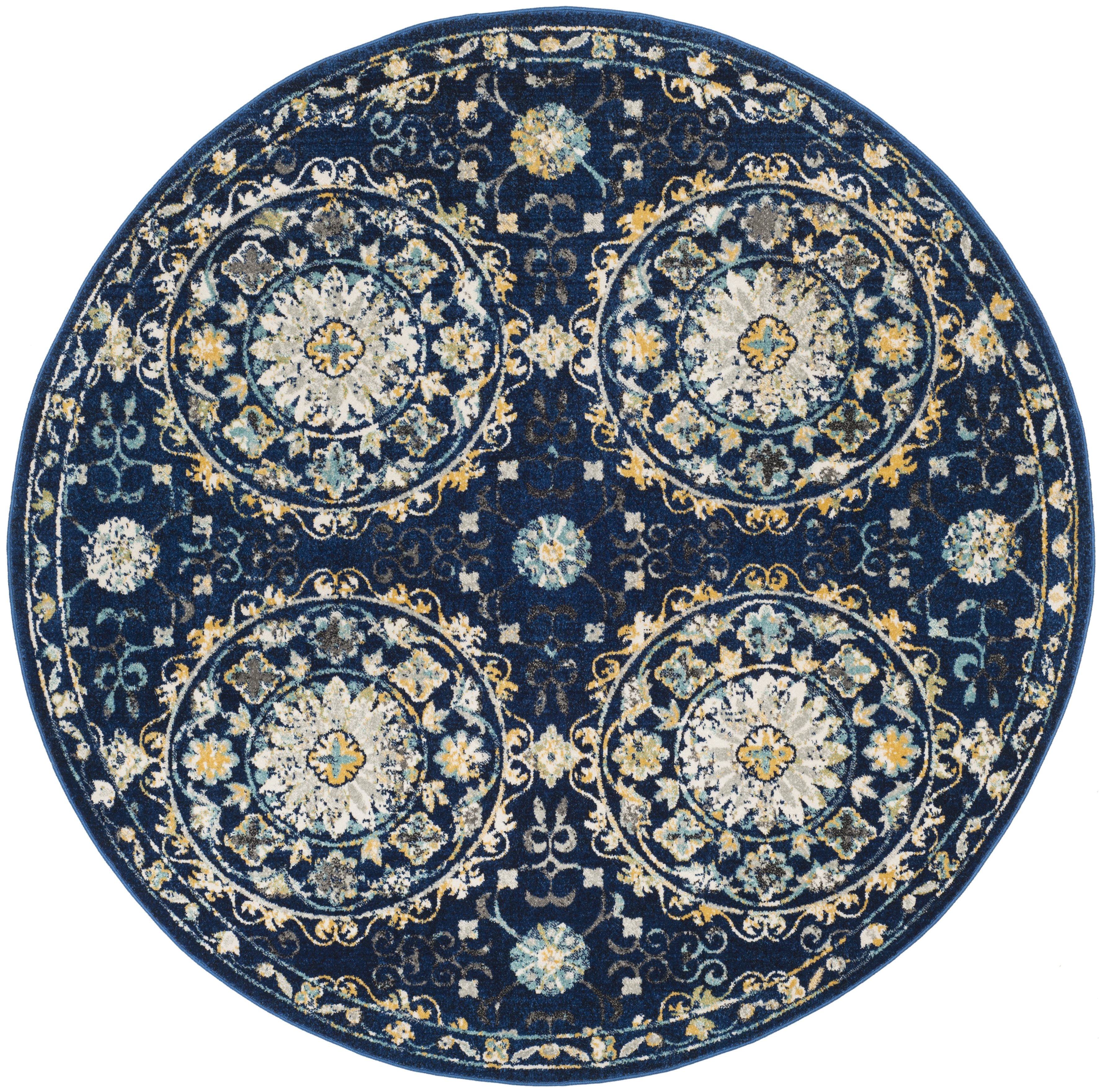 Arlo Home Woven Area Rug, EVK252A, Navy/Ivory,  6' 7" X 6' 7" Round - Image 0