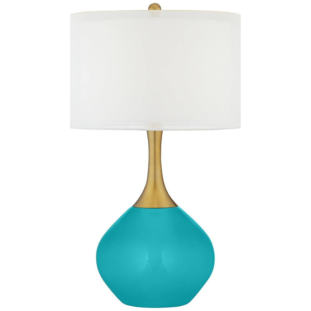 Color Plus Nickki 30 1/2" Brass and Surfer Blue Coastal Table Lamp - Image 0