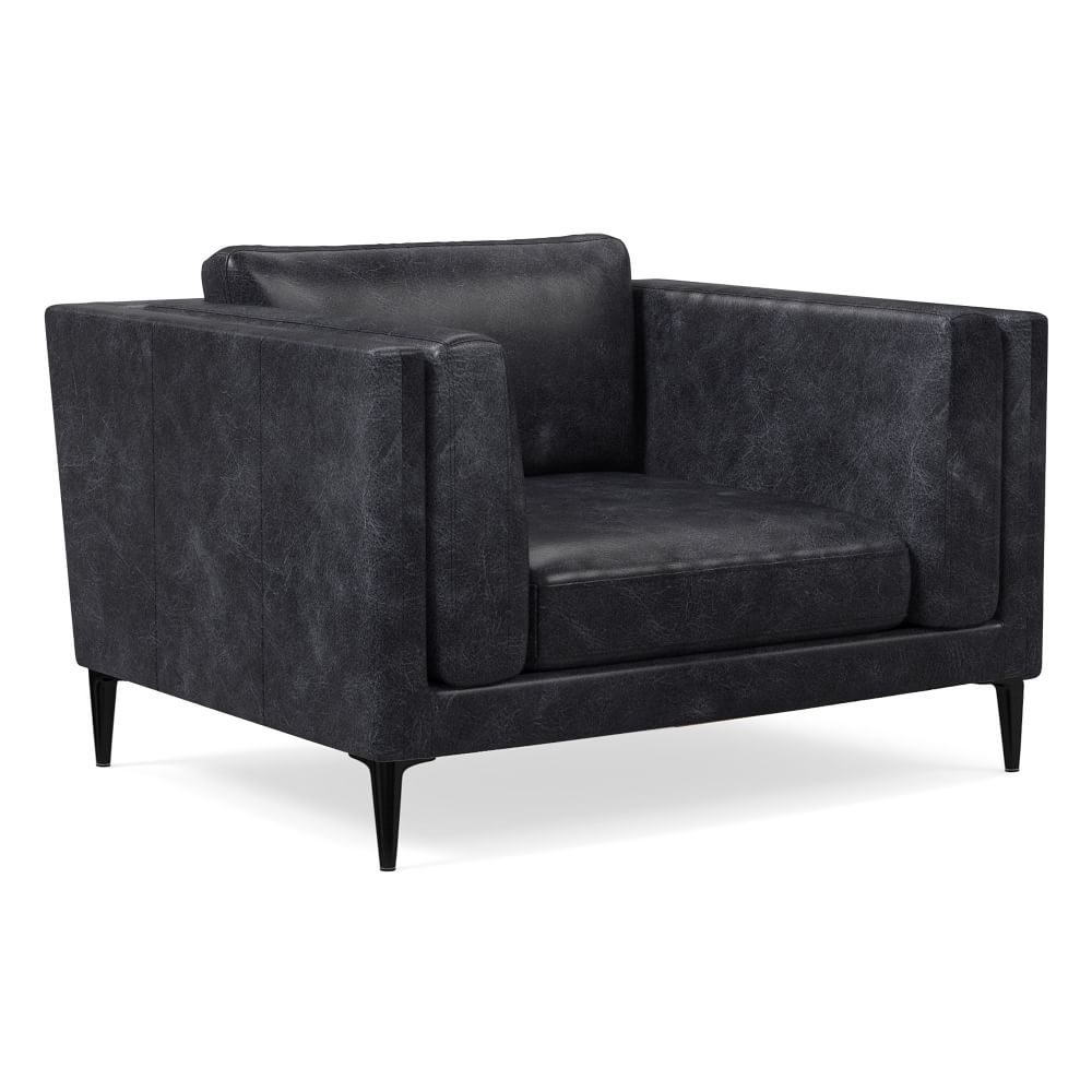 Anton Chair, Down, Sierra Leather, Licorice, Polished Dark Pewter - Image 0