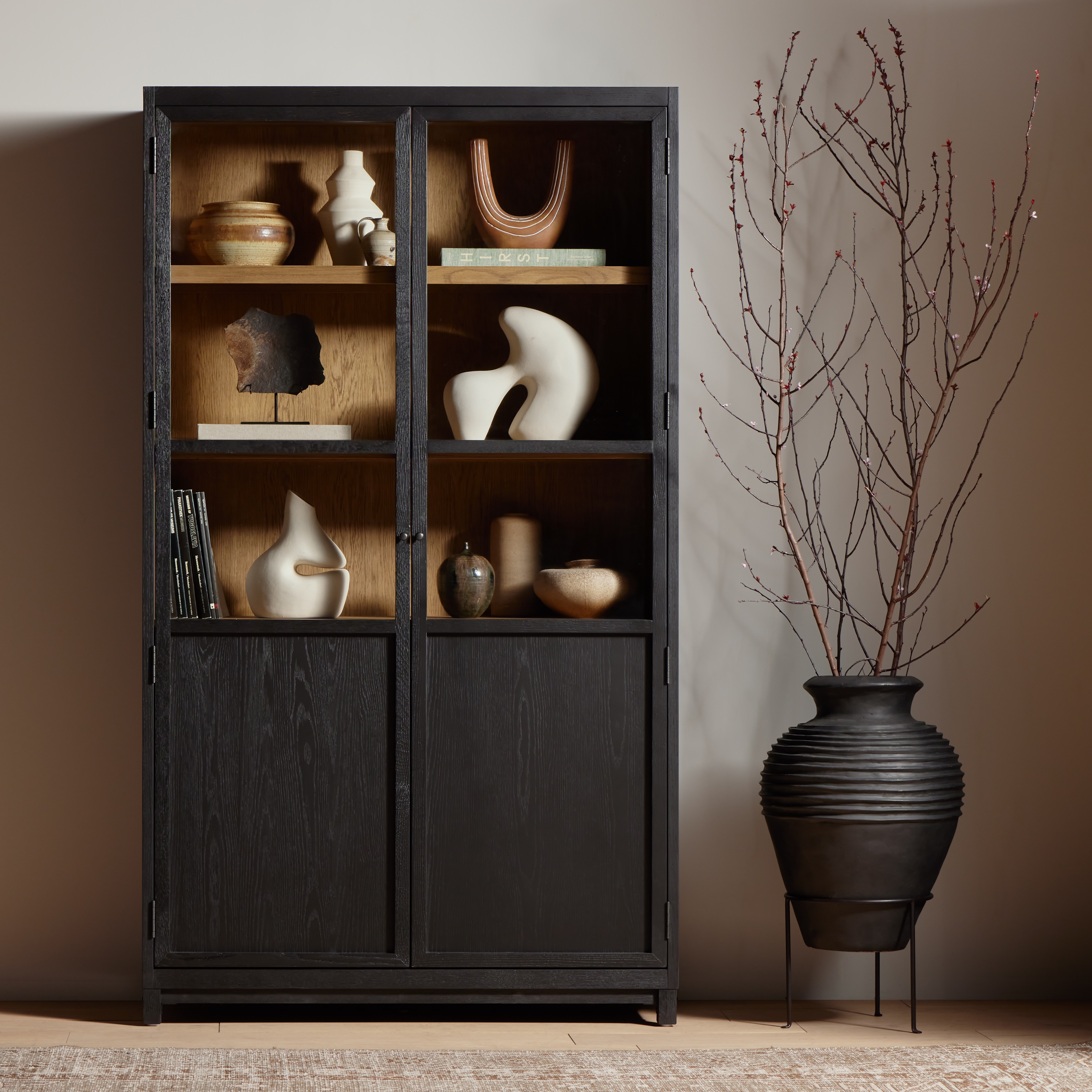 Millie Panel & Glss Door Cabinet-Mtt Blk - Image 1