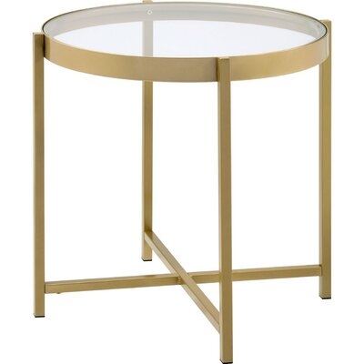 End Table With Round Glass Top And Metal Frame, Gold - Image 0