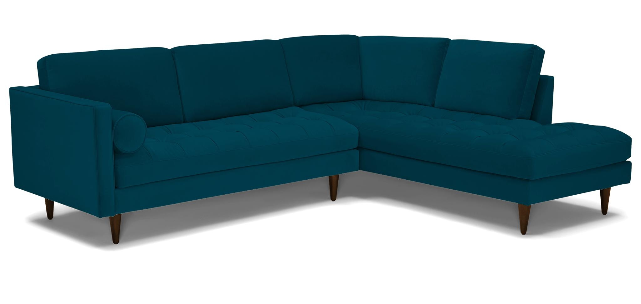 Blue Briar Mid Century Modern Sectional with Bumper - Key Largo Zenith Teal - Mocha - Right  - Image 1