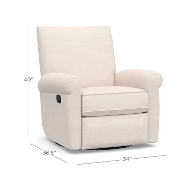 Grayson Roll Arm Upholstered Swivel Recliner, Polyester Wrapped Cushions, Park Weave Oatmeal - Image 2