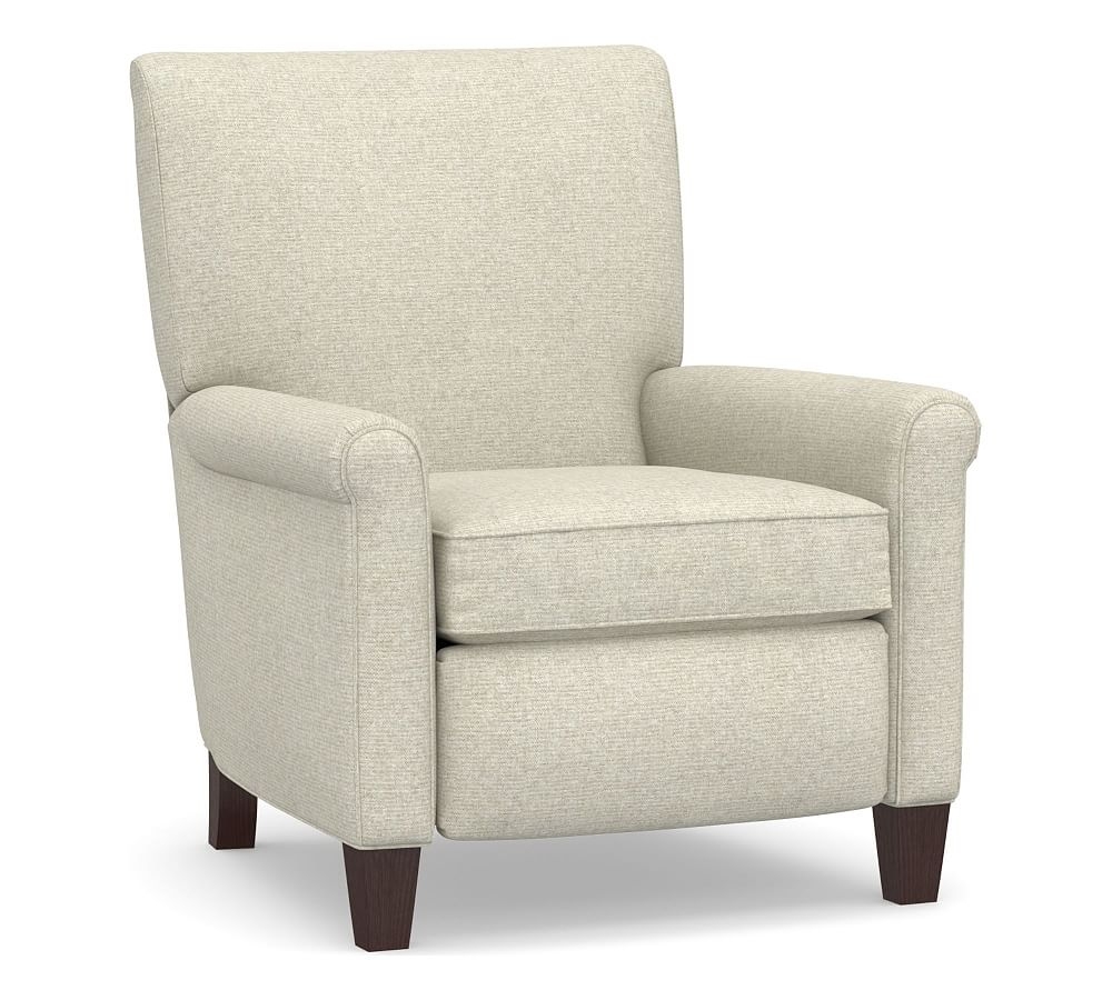 Irving Roll Arm Upholstered Recliner with Bronze Nailheads,Polyester Wrapped Cushions, Performance Heathered Basketweave Alabaster White - Image 0