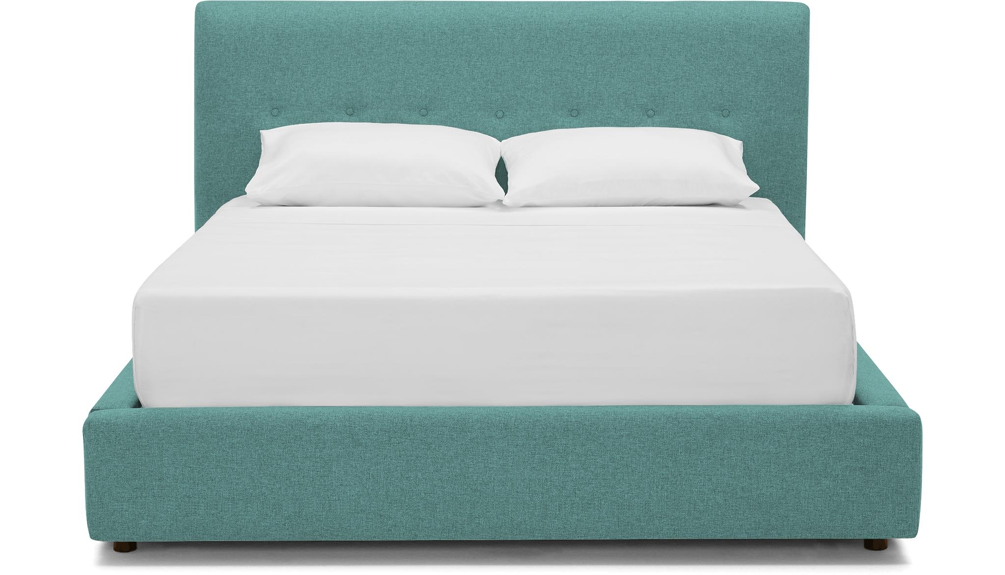 Green Alvin Mid Century Modern Storage Bed - Essence Aqua - Mocha - Queen - Image 0