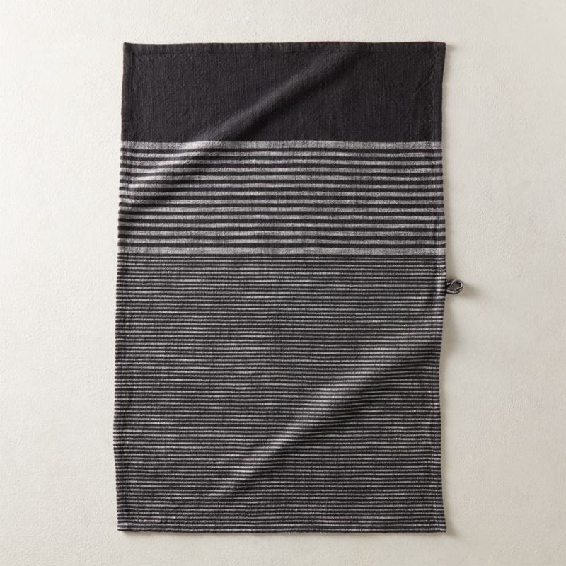 Cafe Organic Cotton Black Striped Dish Towels Set of 2 - Image 1