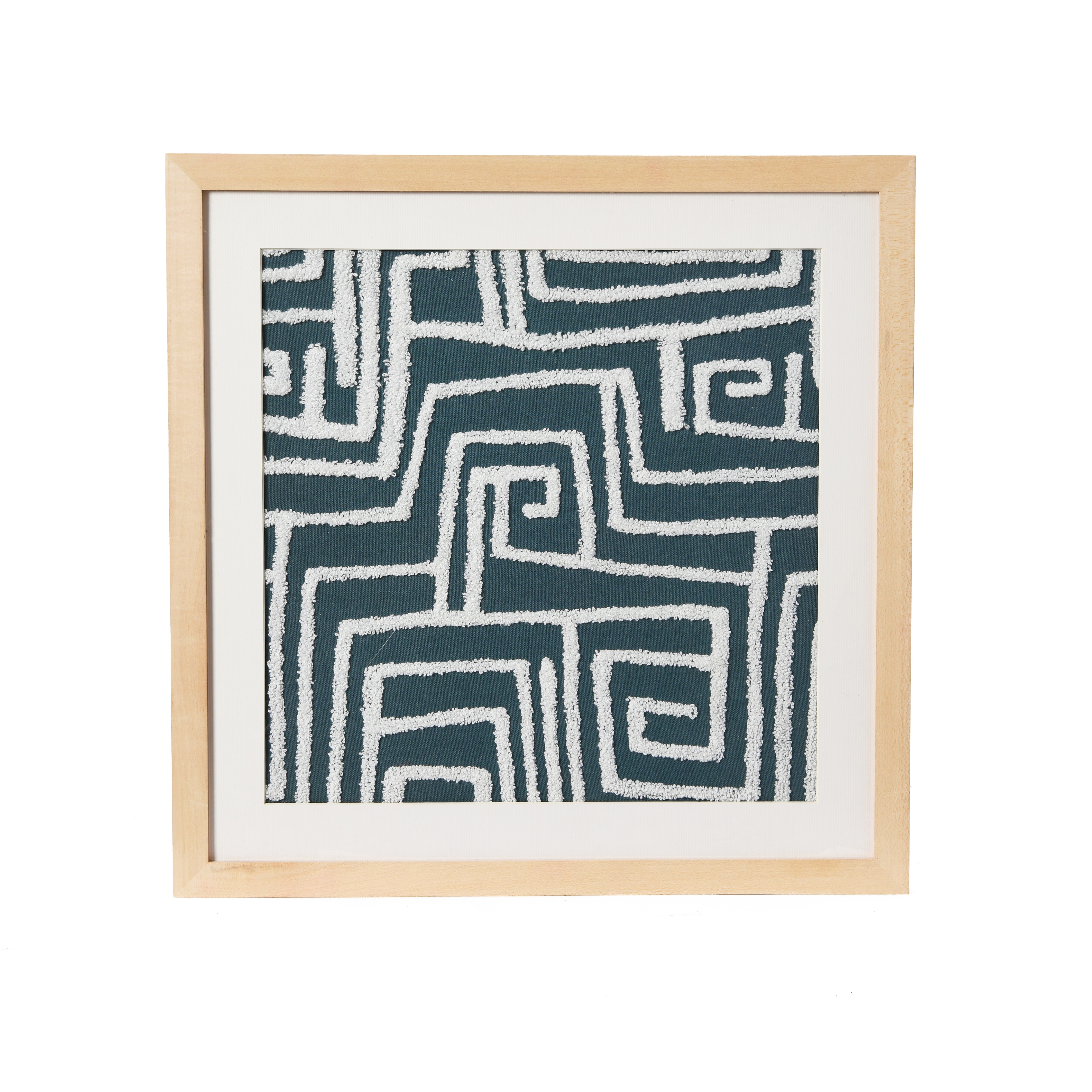 18" Square Tufted Abstract Embroidery in Wood Frame - Image 0