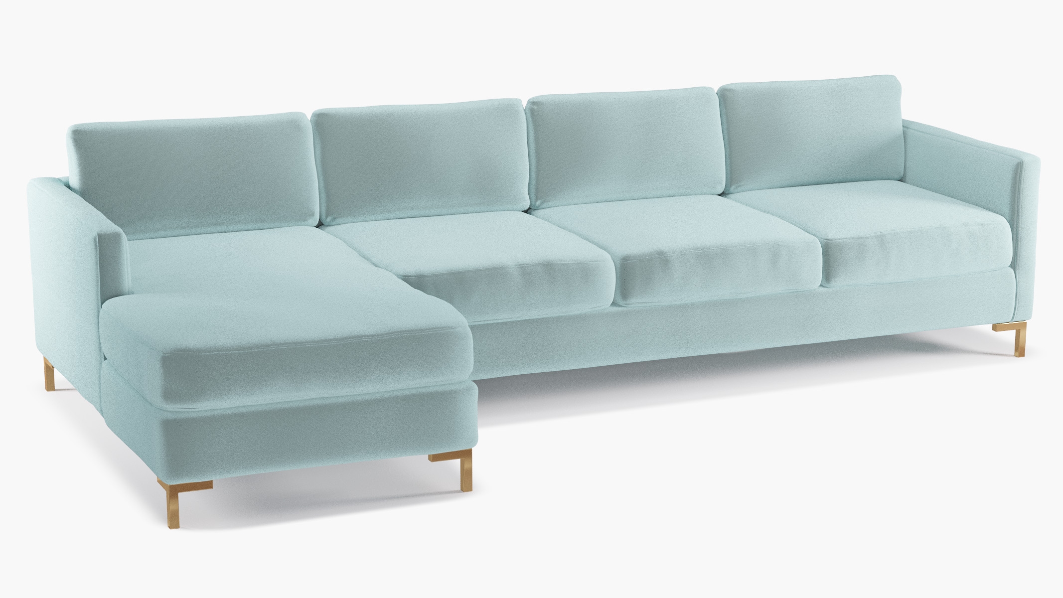 Modern Sectional, Left Facing, Spa Performance Plush Velvet, Brass L Leg - Image 1