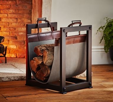 Industrial Fireplace Log Carrier &amp; Holder, Pewter - Image 3