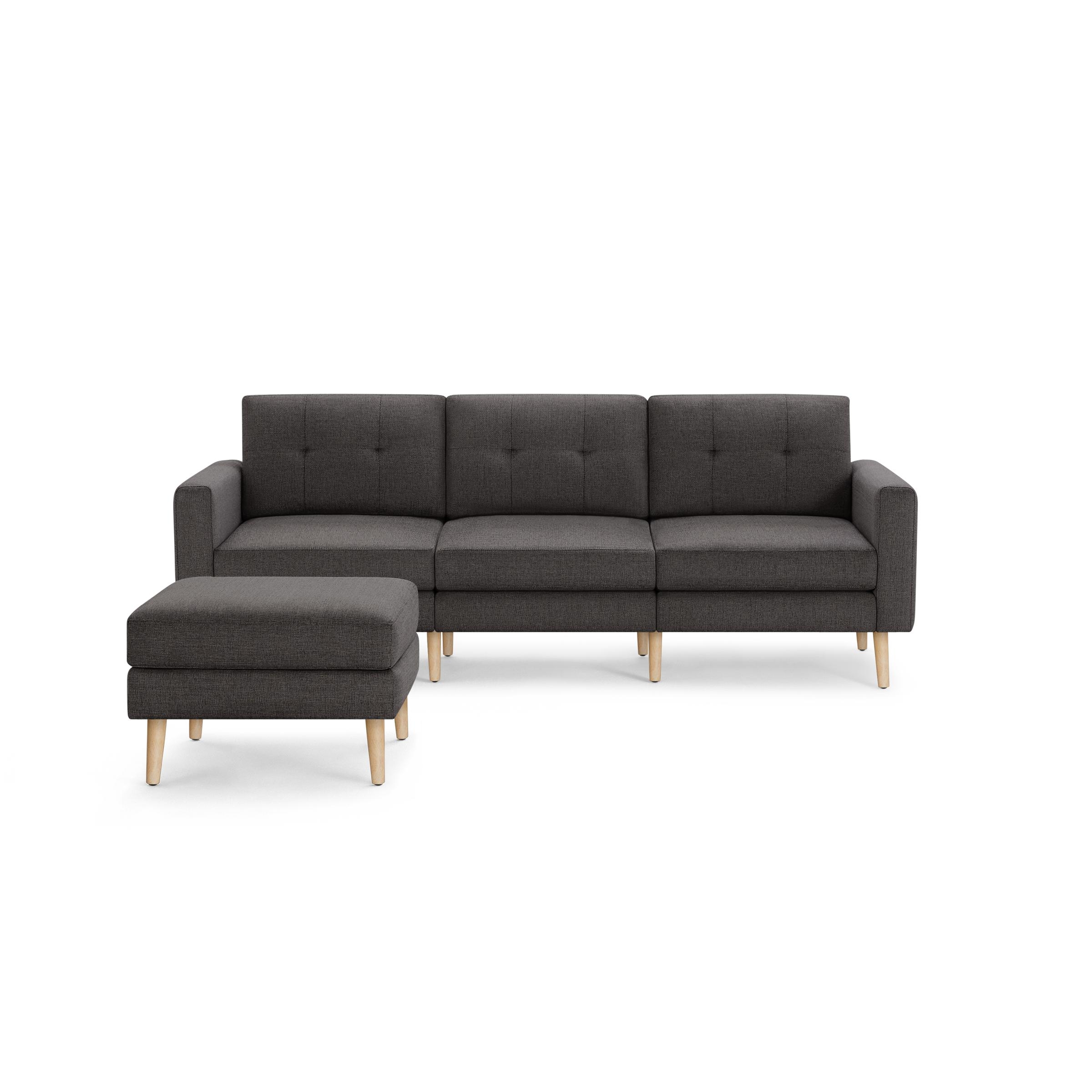 Nomad Sofa with Ottoman - Heather Charcoal - Performance Chenille / Oak - Wood / Block - Image 0