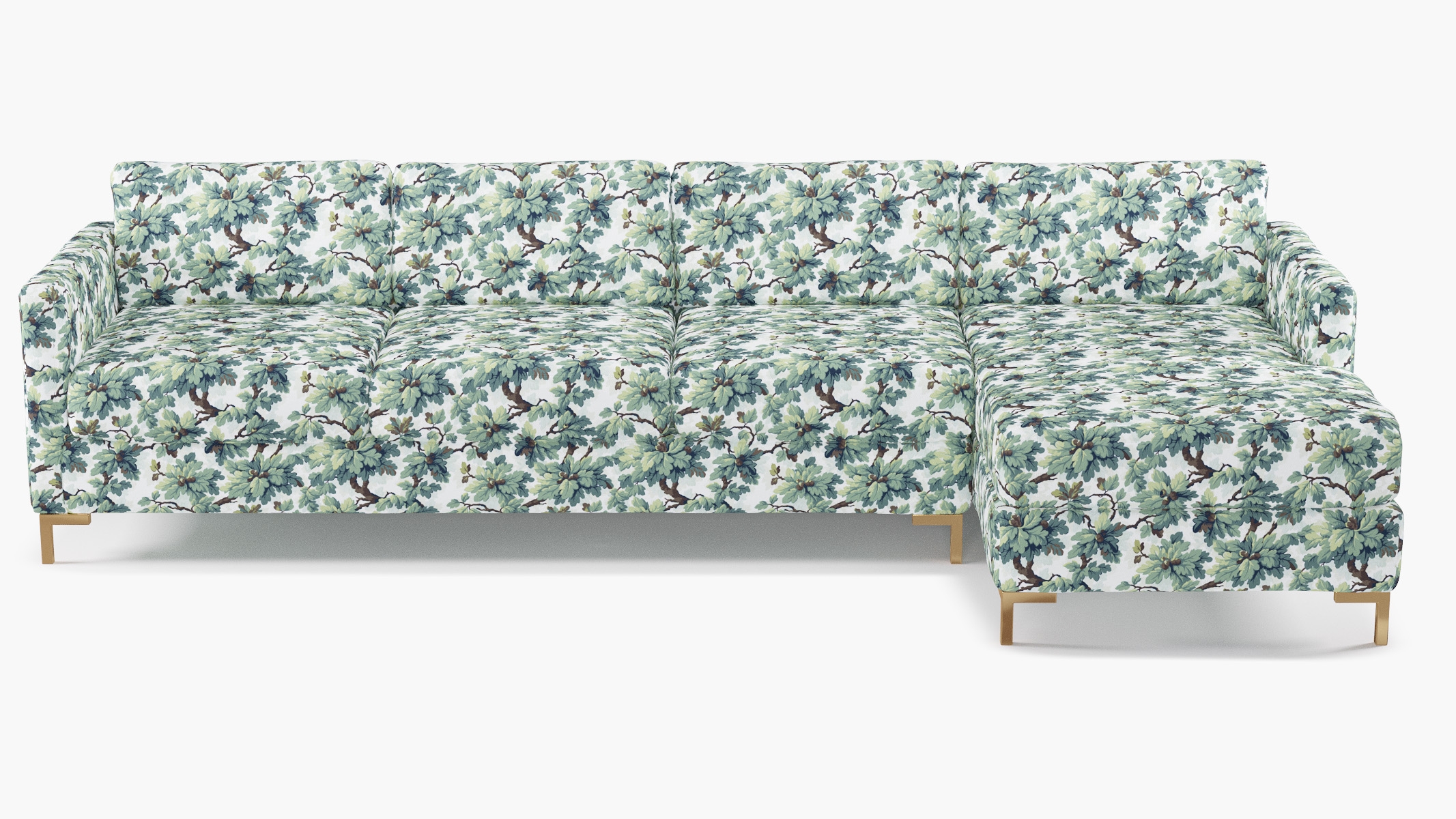 Modern Sectional, Right Facing, Sage Woodland, Brass L Leg - Image 0