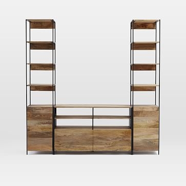 Industrial (49") Media and Set of 2 (17") Open + Closed Bookshelves, Mango - Image 3