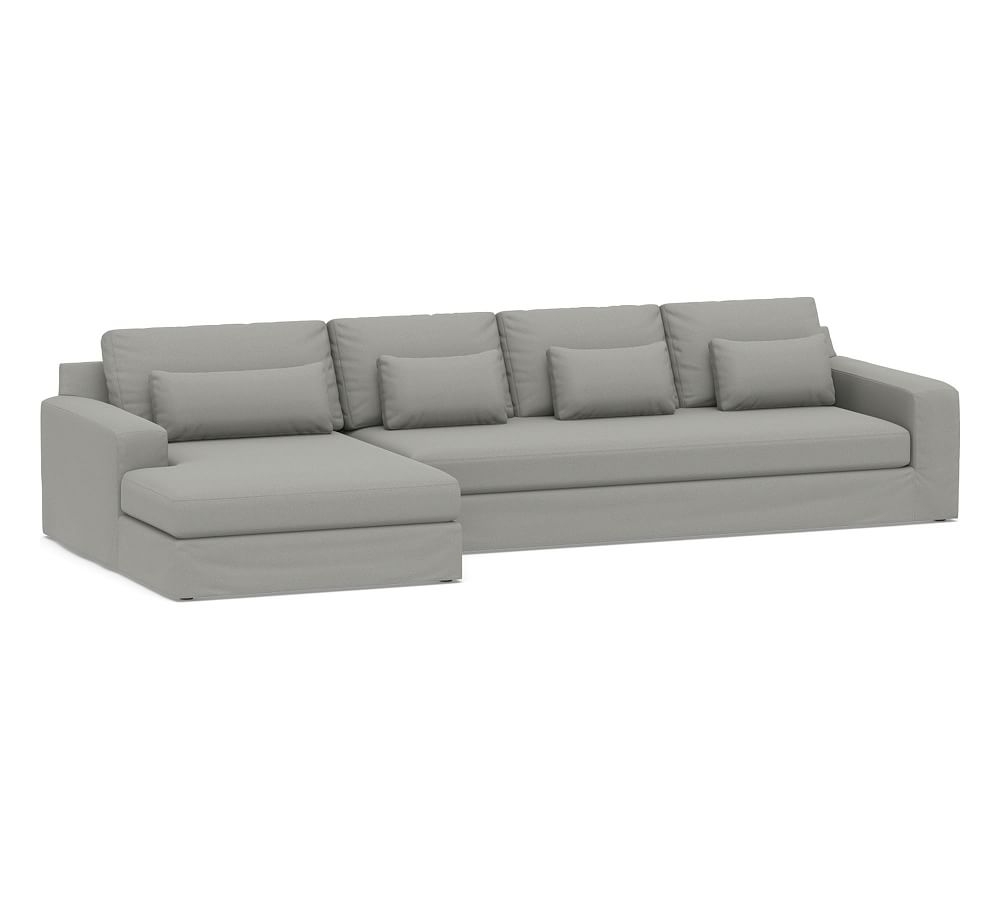 Big Sur Square Arm Slipcovered Deep Seat Right Arm Grand Sofa with Wide Chaise Sectional and Bench Cushion, Down Blend Wrapped Cushions, Performance Everydaysuede(TM) Metal Gray - Image 0