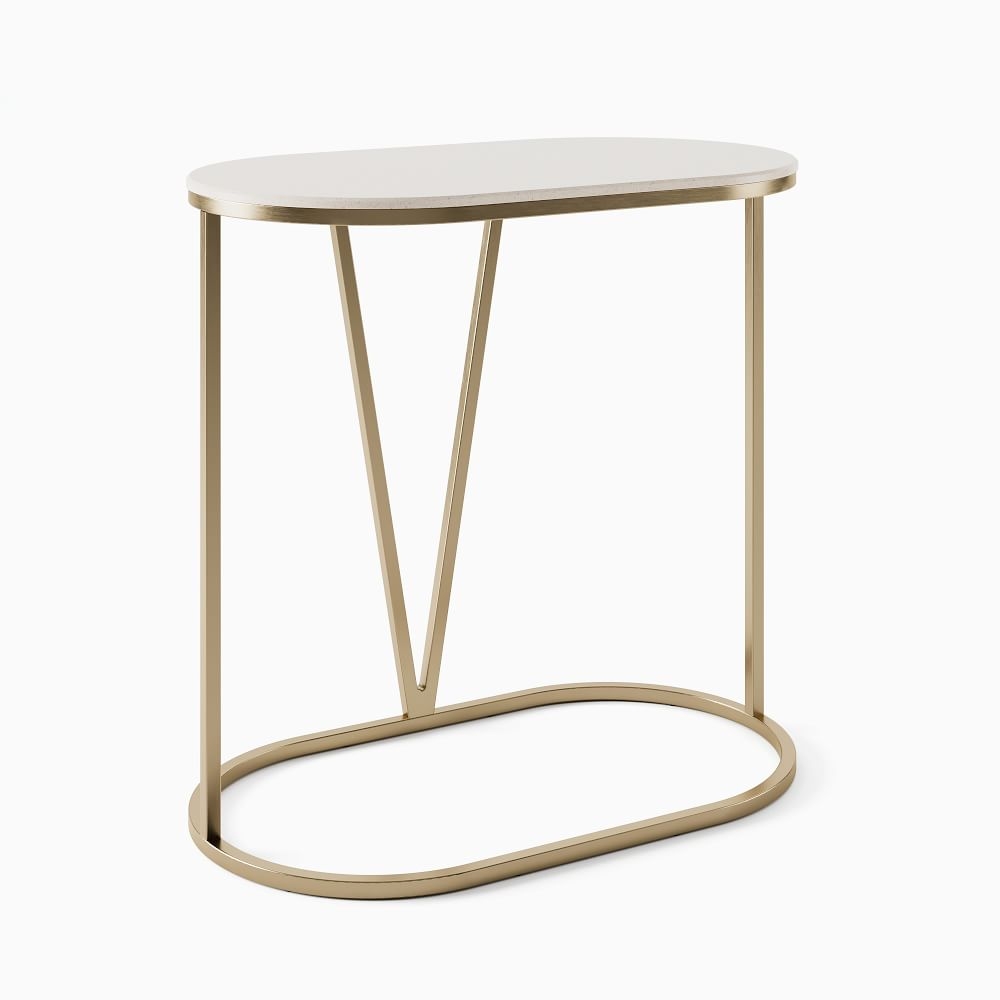 Rivera C-Table, White Quartz, Brass - Image 0