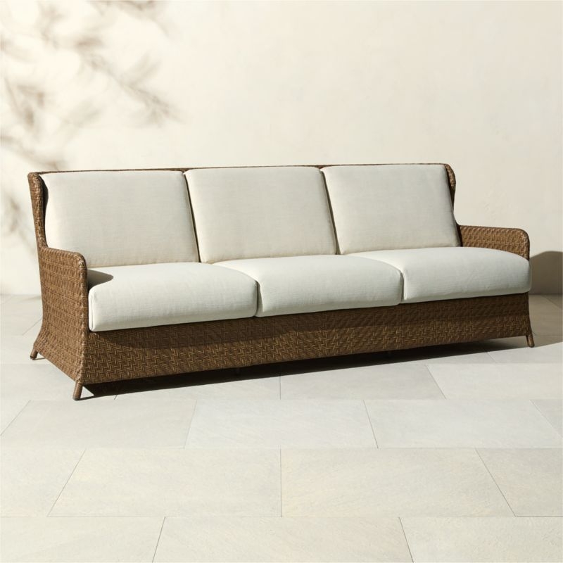 Astoria All-Weather Rattan Outdoor Sofa with Warm White Sunbrella® Cushions - Image 1